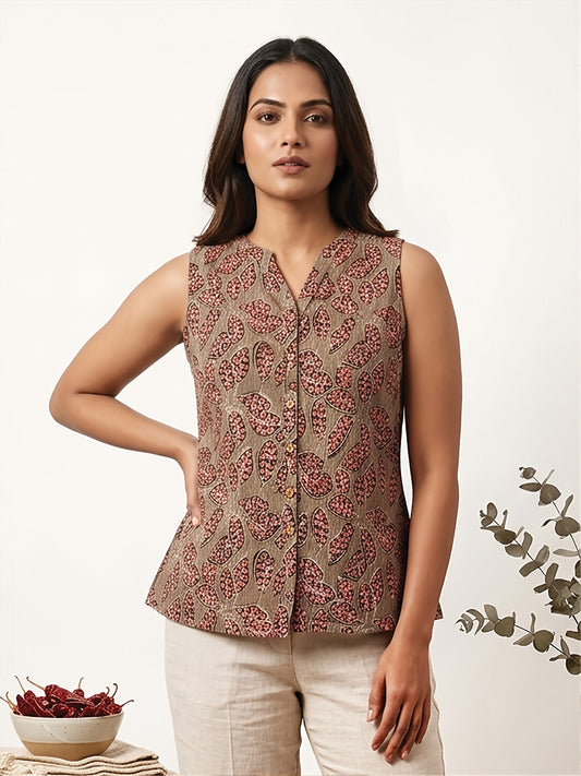 Grey Leaf Print short kurta