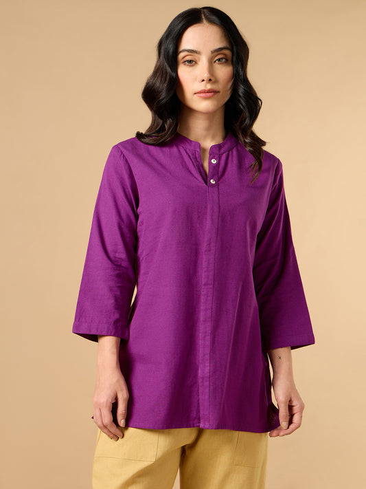 Classic Linen Purple Short kurta