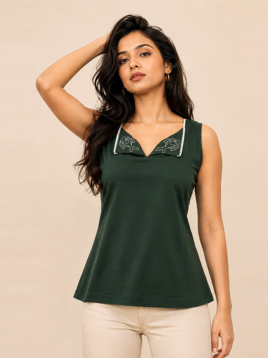 Dark Green Cotton Short Kurta