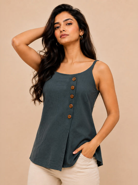 Charcoal Solid Cotton Short Kurta