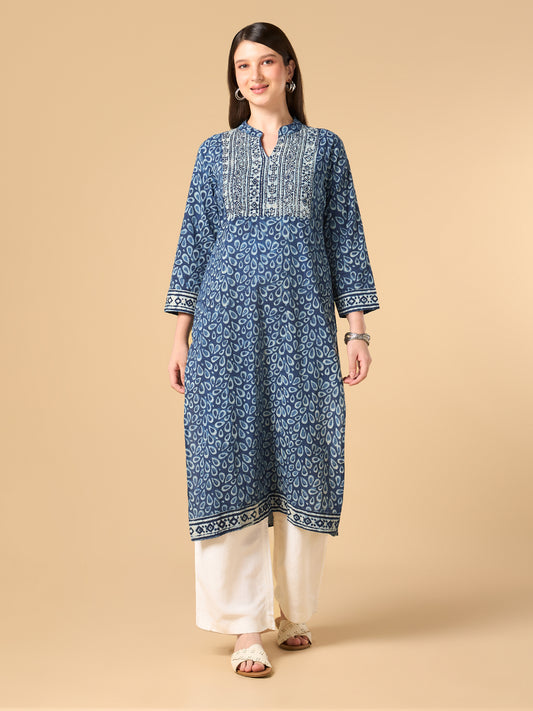 Indigo Raindrop Print Cotton Kurta