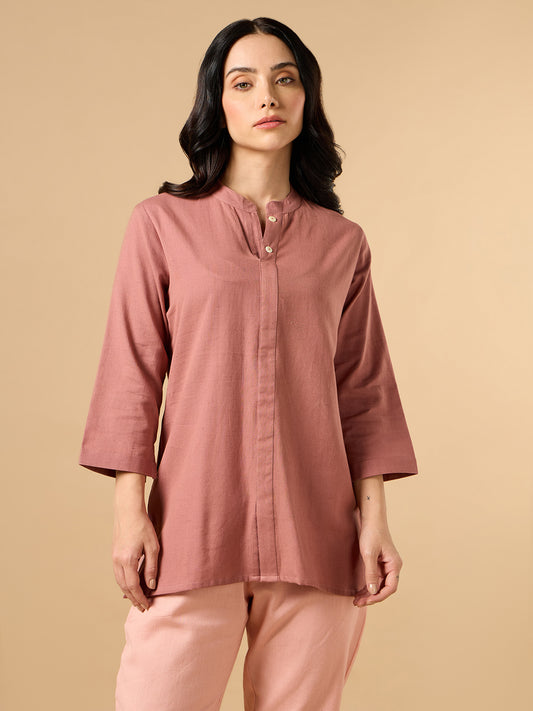Classic Linen Chestnut Brown Short kurta