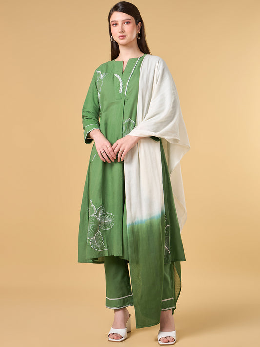 Green Hibiscus Cotton Suit