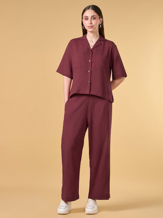 Miss Maroon Solid Cotton Co-ord Set