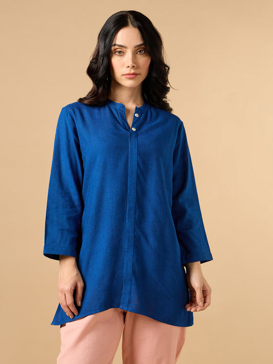 Classic Linen Royal Blue Short kurta