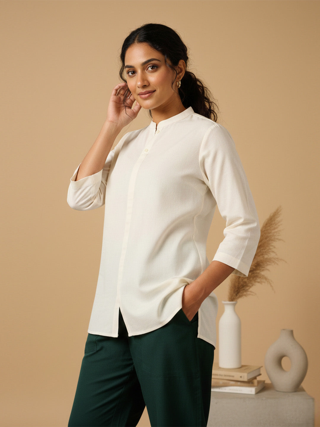 Classic Linen Off White Short Kurta