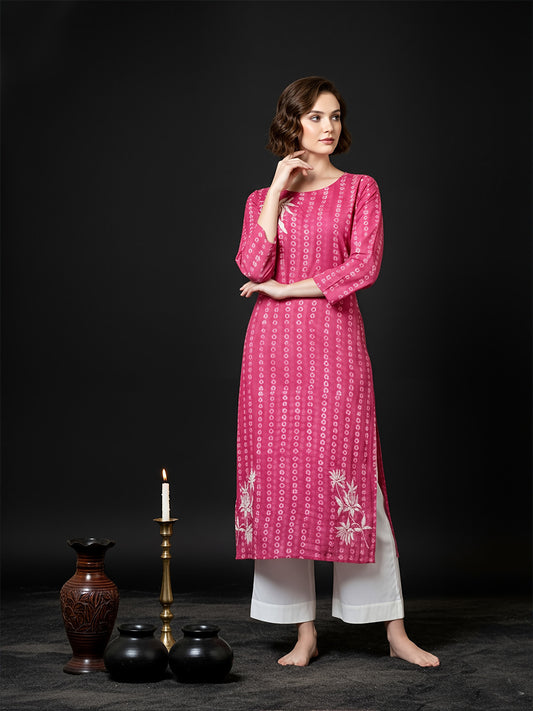 Earthy Pink Pearl Work Cotton Kurta