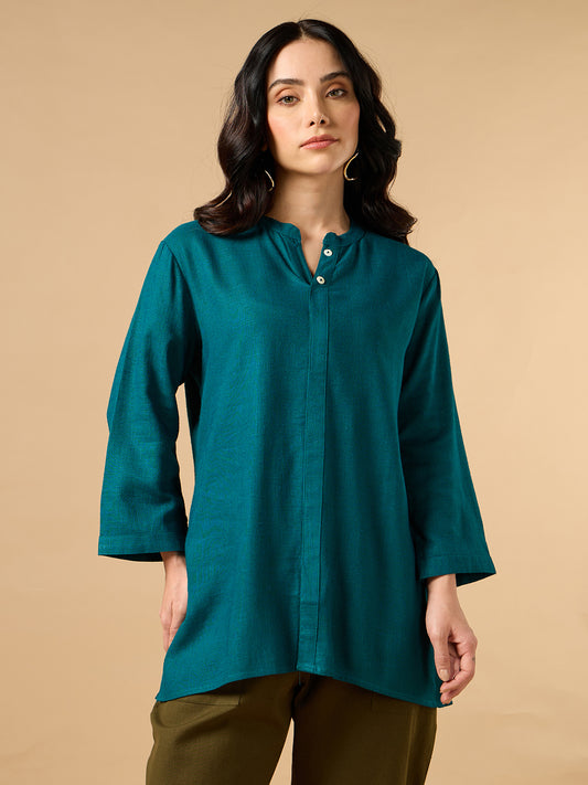 Classic Linen Teal Green Short kurta