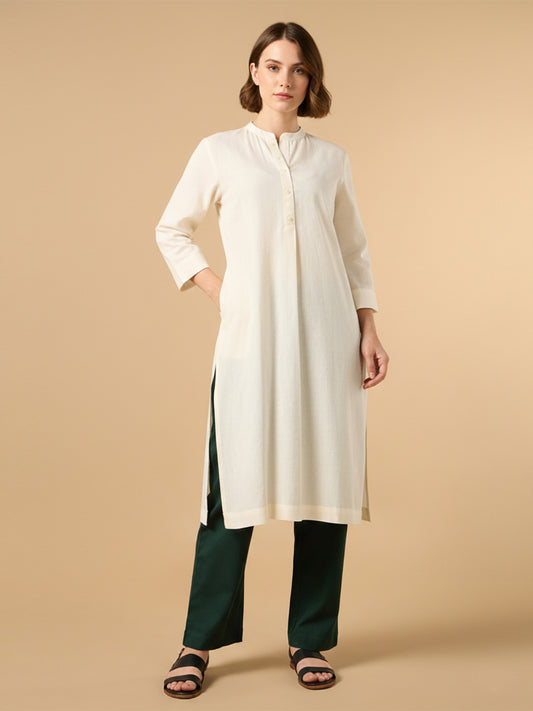 Classic Linen Off White Straight Long Kurta