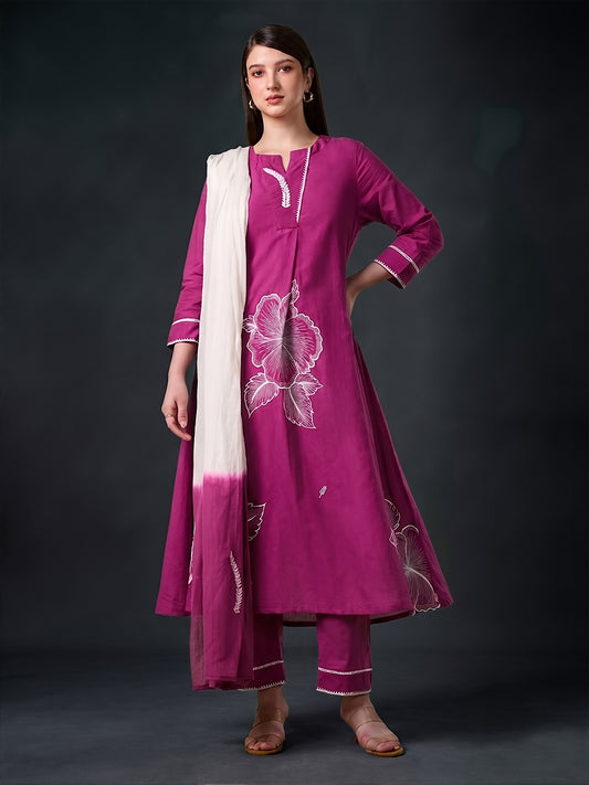 Pink Hibiscus Cotton Suit