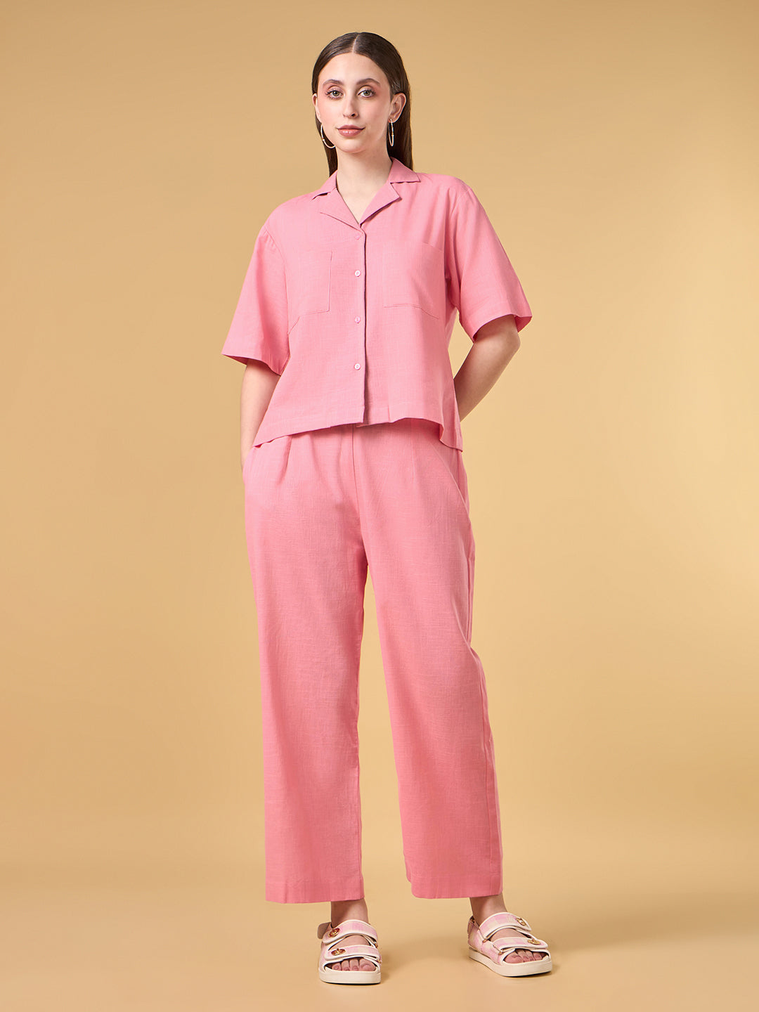 Blush Peach Solid Cotton Co-ord Set