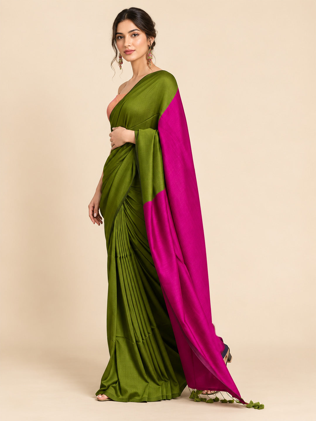 Green Pink Contrast Cotton Saree