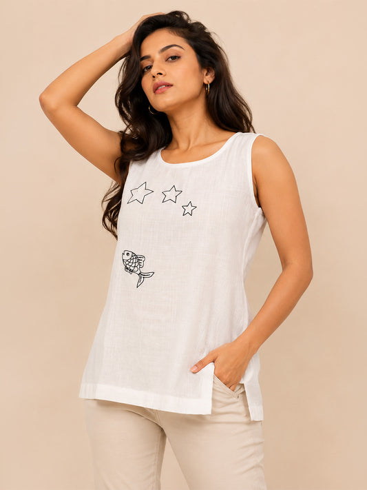 White Cotton Short Kurta