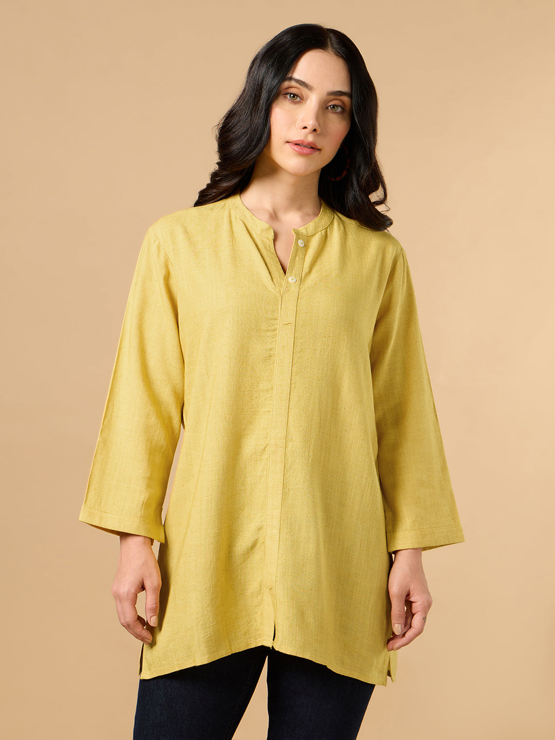 Classic Linen Yellow Short kurta