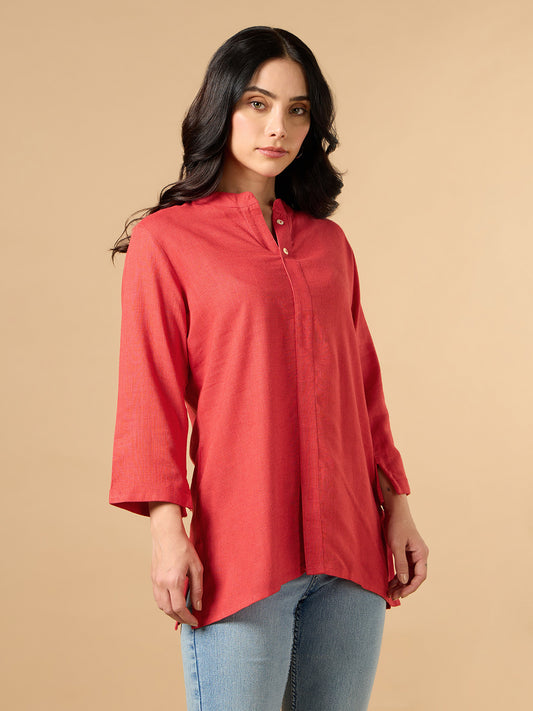 Classic Linen Crimson Red Short kurta