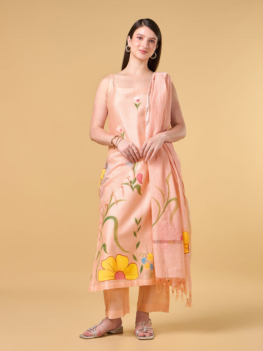 Pastel Peach Brush Painted Cotton Suit