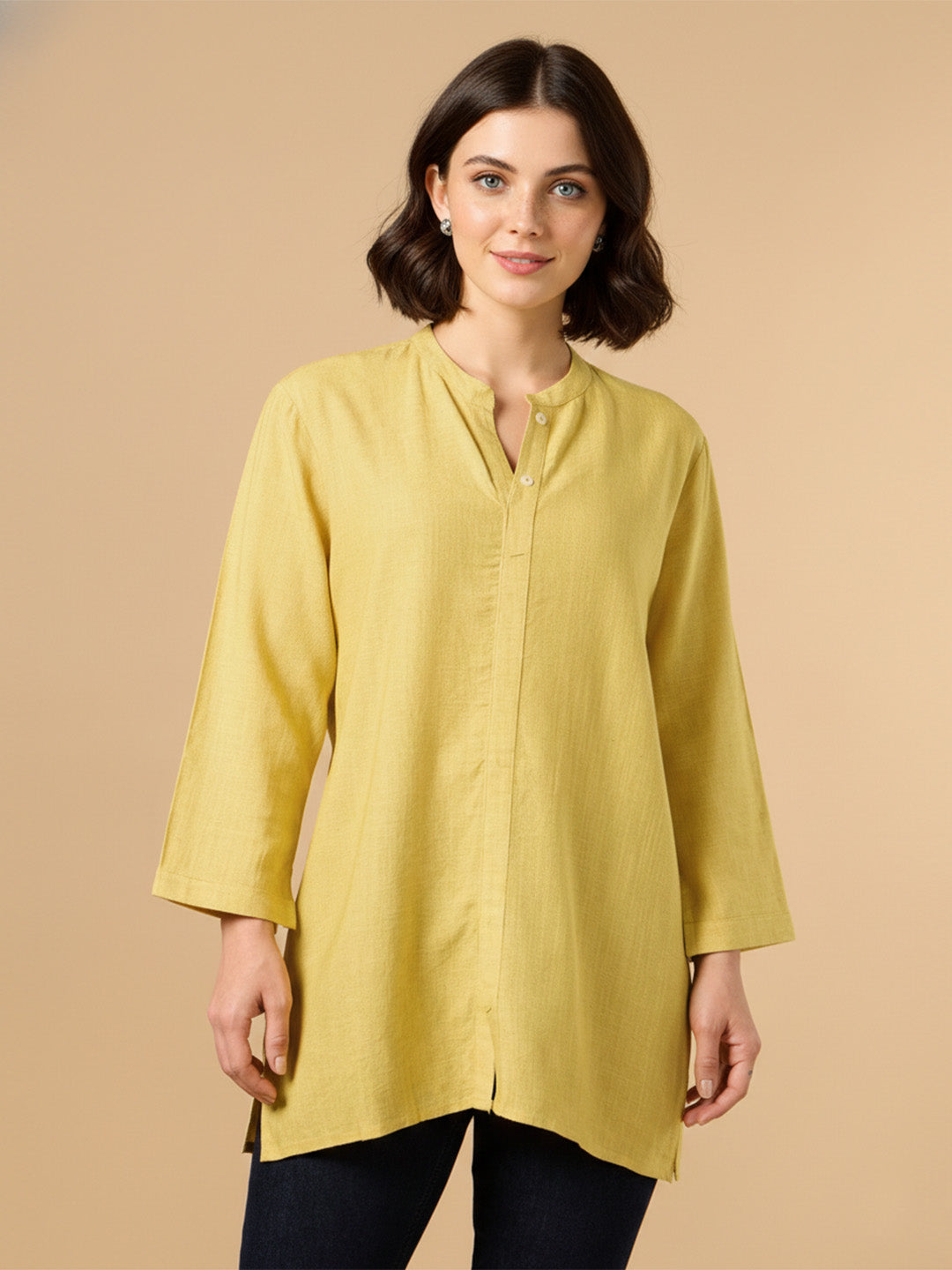 Classic Linen Yellow Short kurta