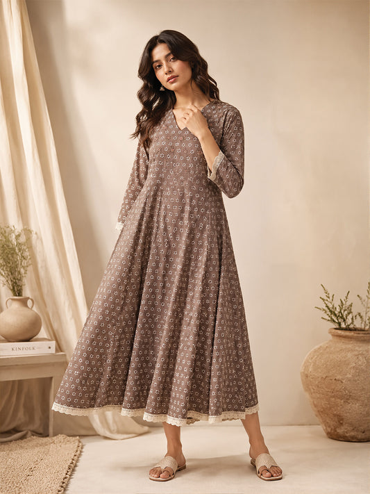 Brown flower Print Cotton kurta