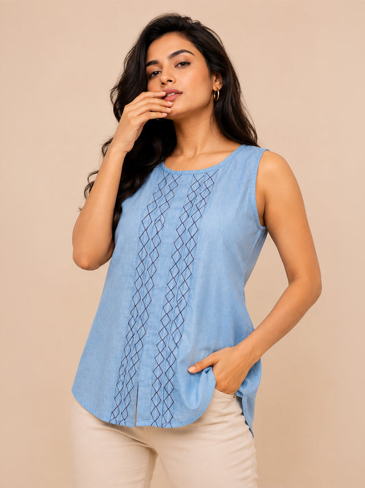 Light Blue Cotton Short Kurta