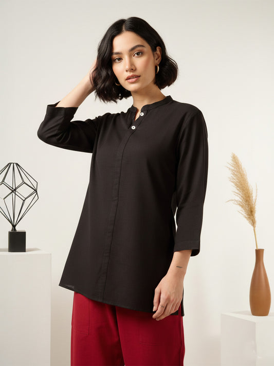 Classic Linen Black Short kurta