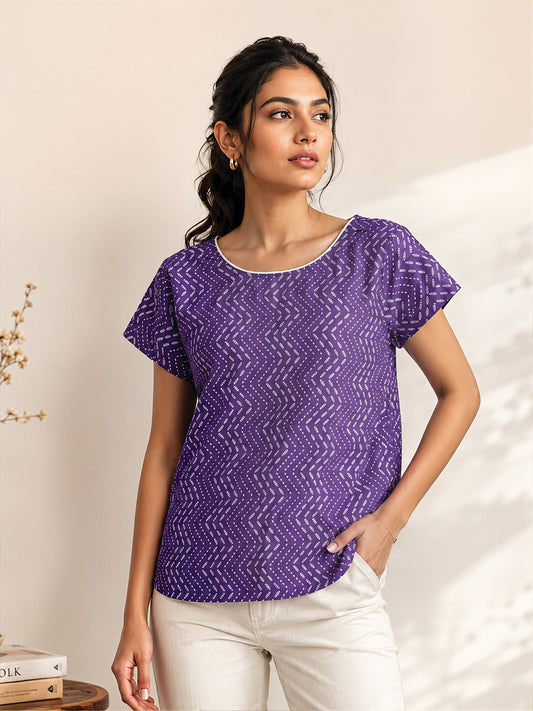 Purple Chevron Print Short Kurta