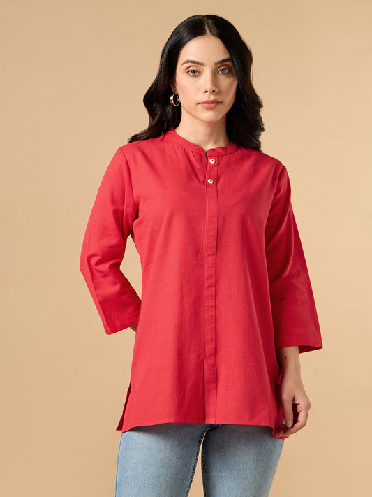 Classic Linen Red Short kurta