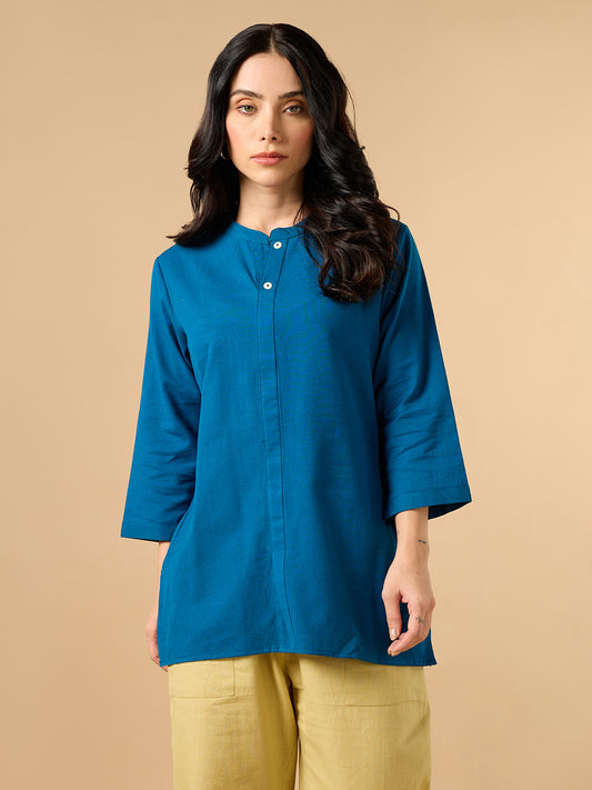 Classic Linen Spanish Blue Short kurta