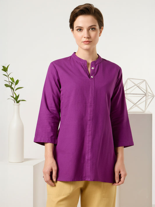 Classic Linen Purple Short kurta