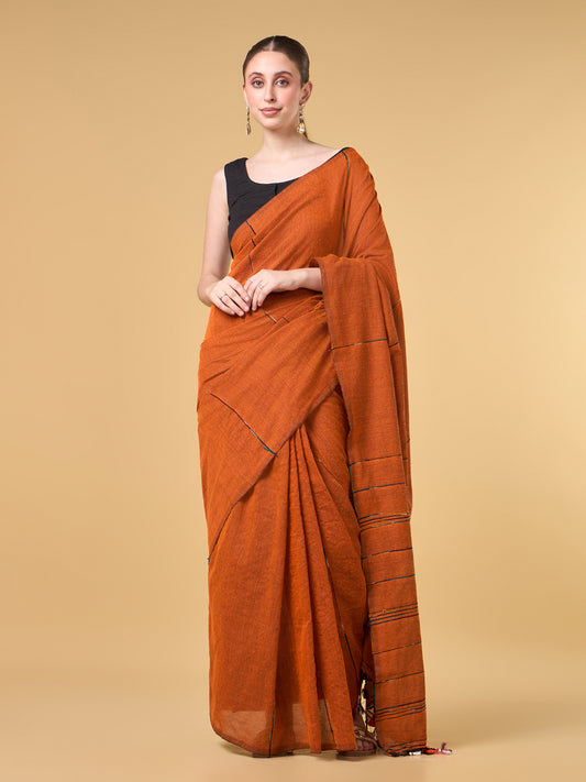 Rust Orange Mercerised Cotton Saree