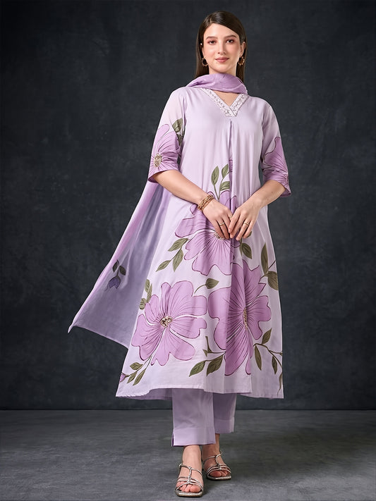 Pastel Mauve Brush Painted Cotton Suit