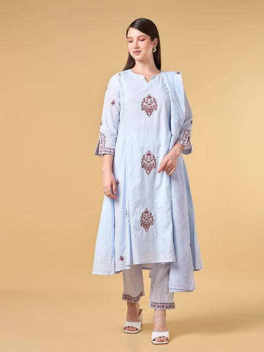 Pastel Snow Embroidered Cotton Suit