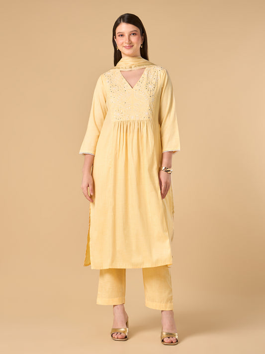 French Pastel Yellow Cotton Suit