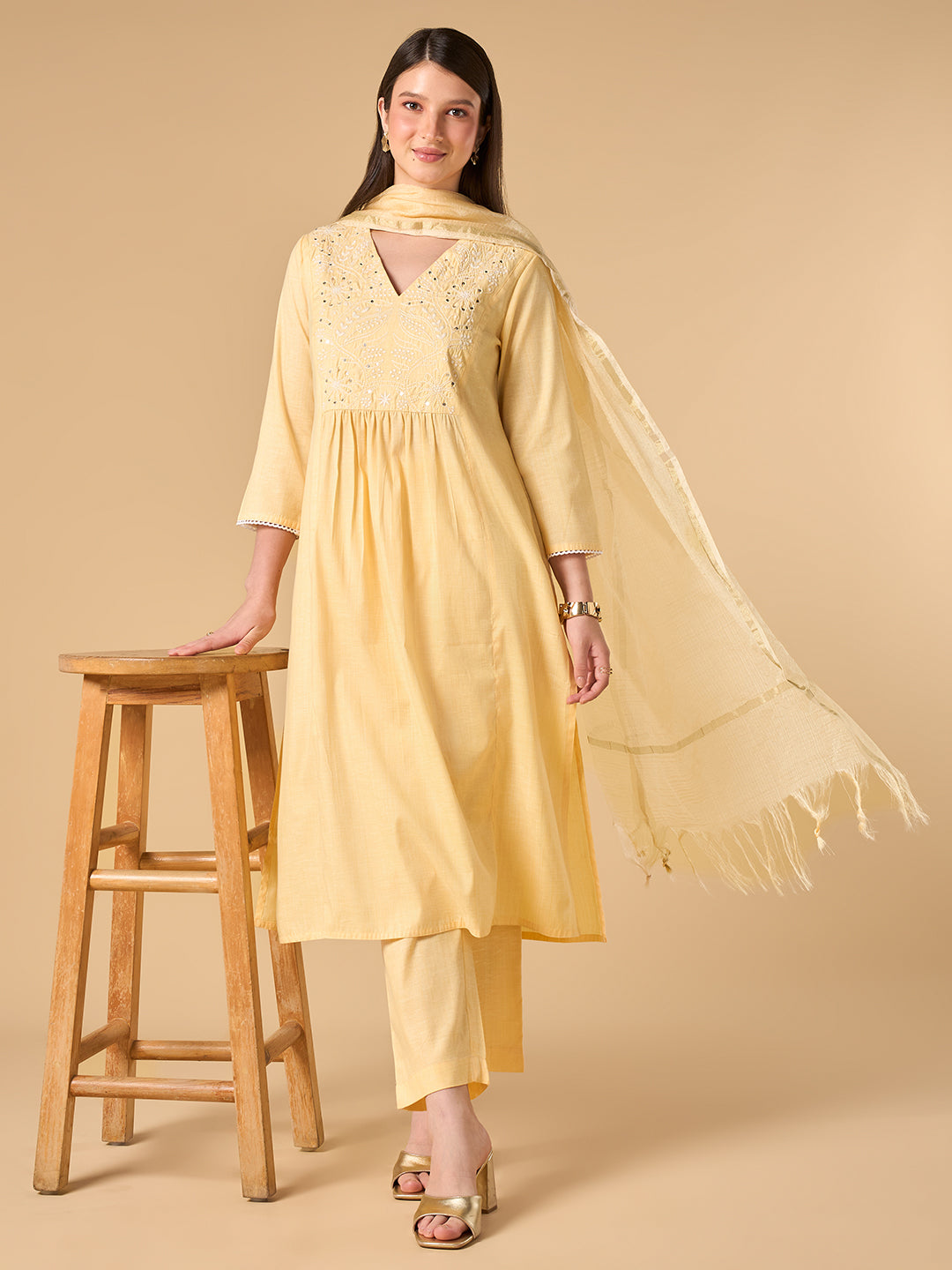 French Pastel Yellow Cotton Suit