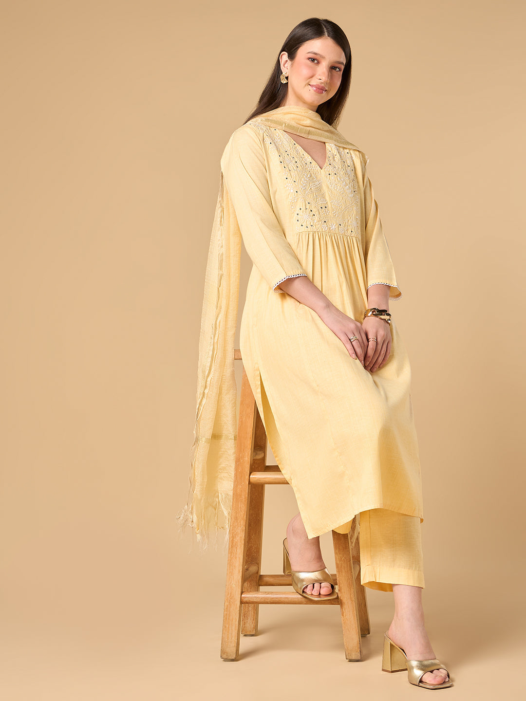 French Pastel Yellow Cotton Suit
