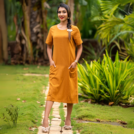 Mustard Yellow Straight Cotton Dress