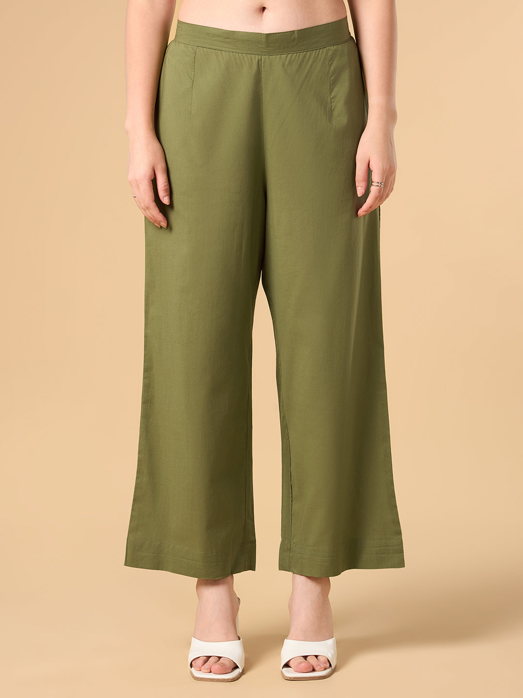 Olive Green Solid Cotton Suit