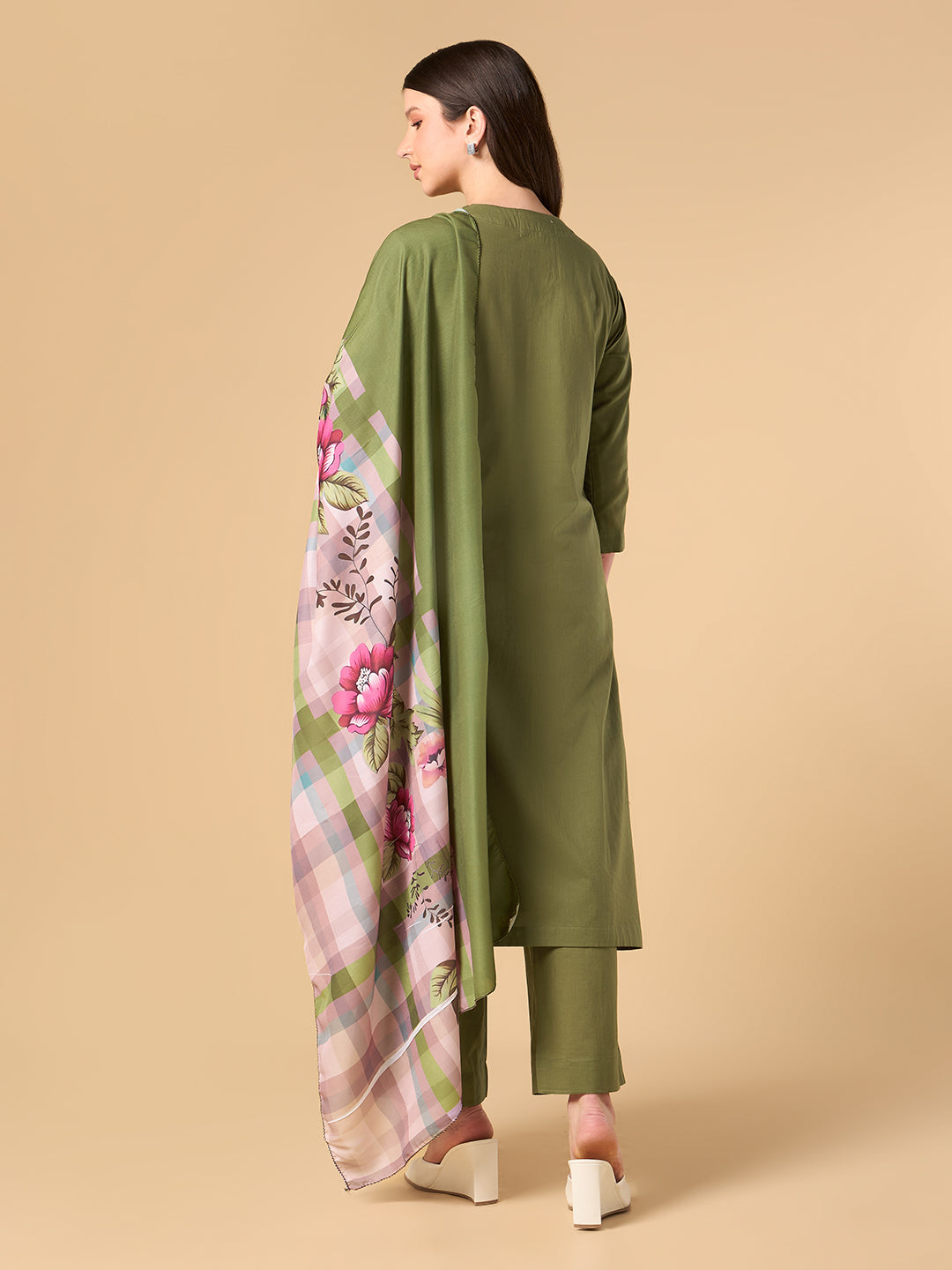Olive Green Solid Cotton Suit