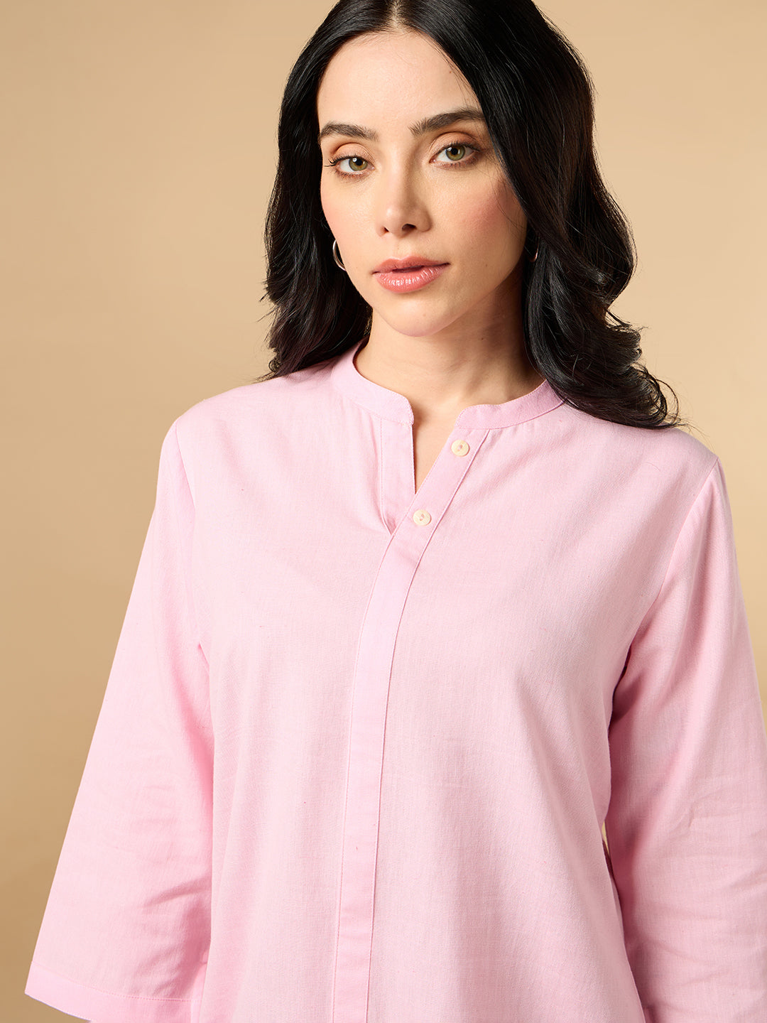 Classic Linen Baby Pink Short Kurta