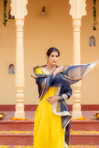 Inaaya Pure Yellow Chanderi Cotton Festive Suit