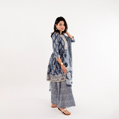 Queen Blue Garara Style Festive Cotton Suit