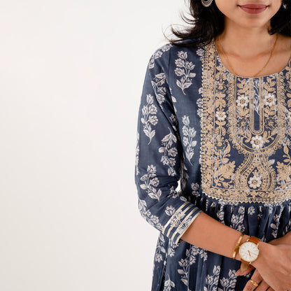 Queen Blue Garara Style Festive Cotton Suit