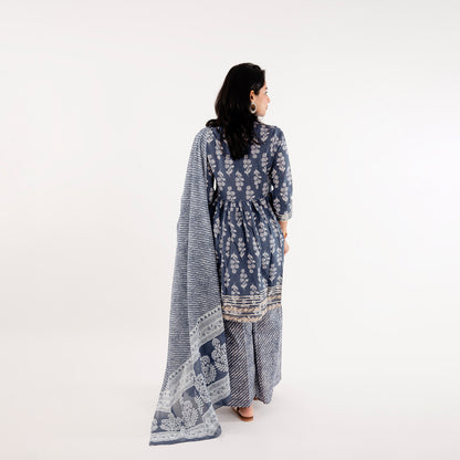 Queen Blue Garara Style Festive Cotton Suit