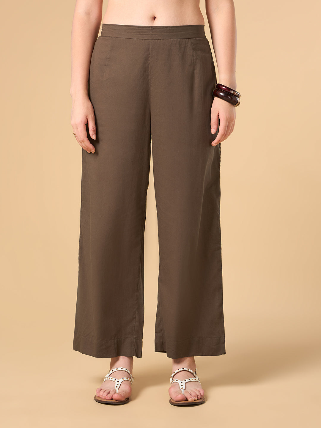 Brown Solid Cotton Suit