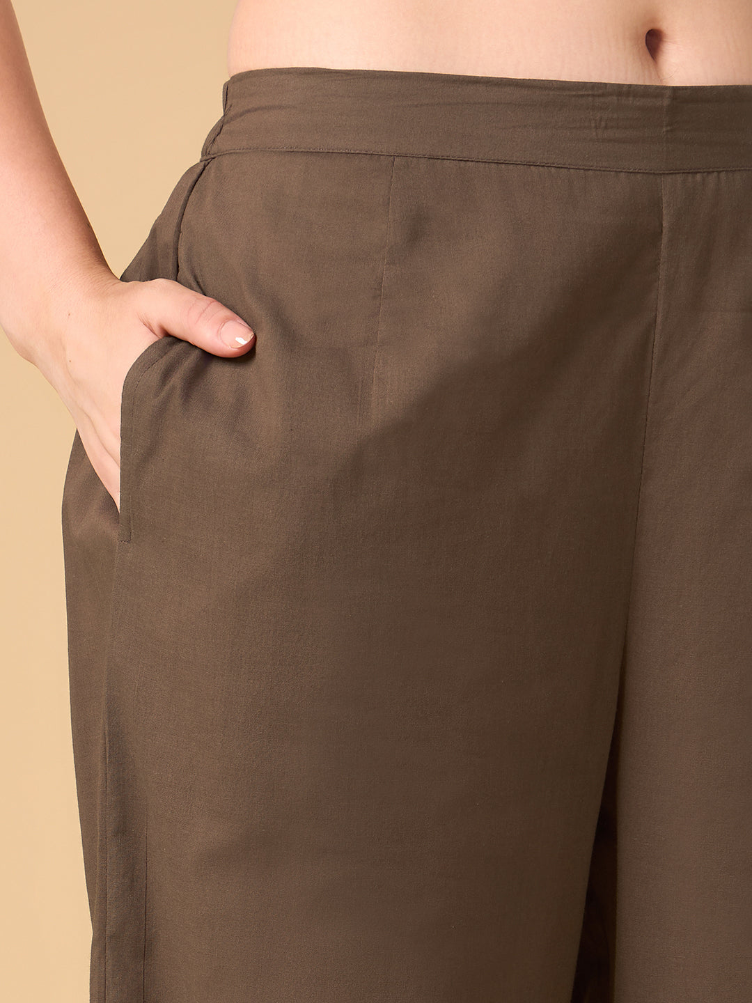 Brown Solid Cotton Suit