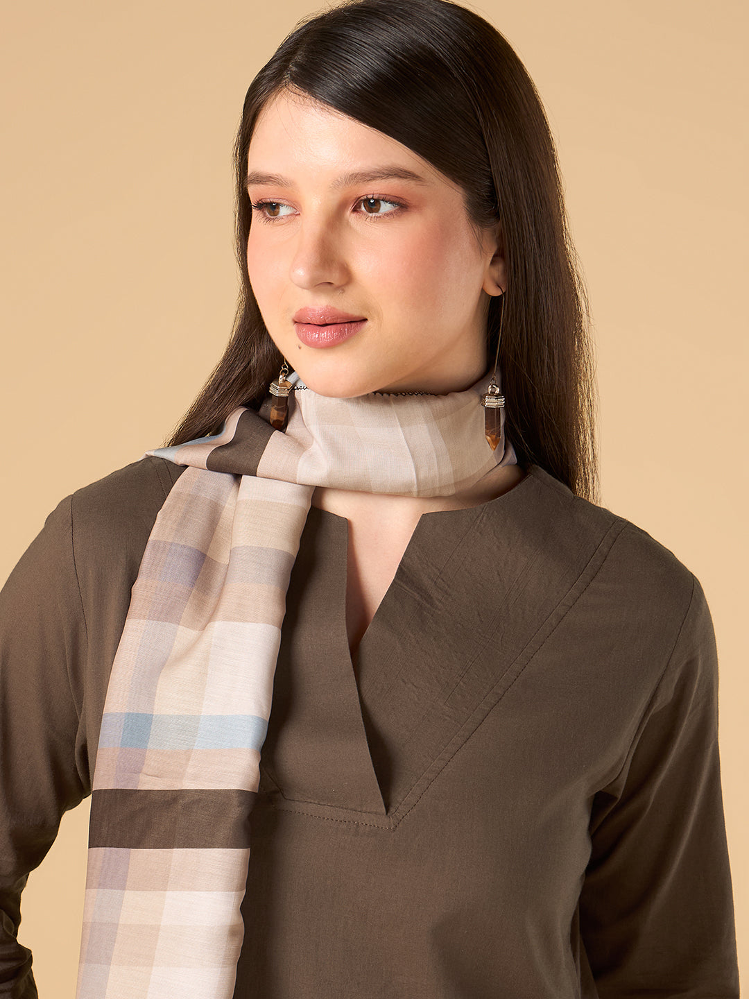 Brown Solid Cotton Suit