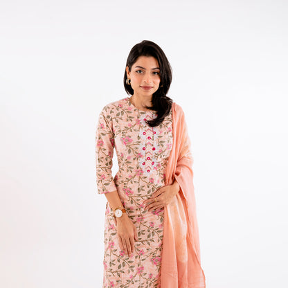 Blushing Peach Mirror Work Cotton Plus Size Suit