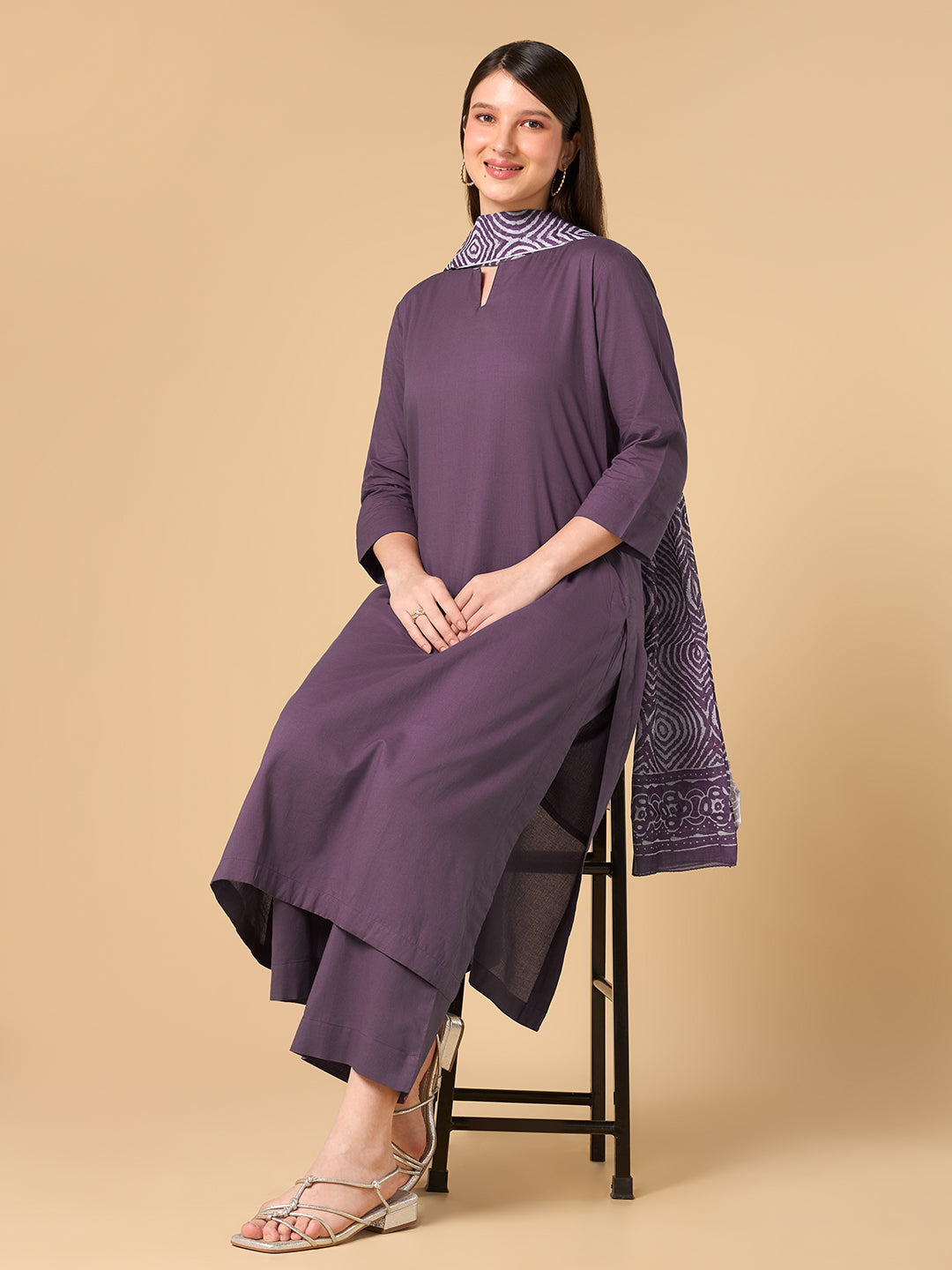 Grape Wine Solid Cotton Suit