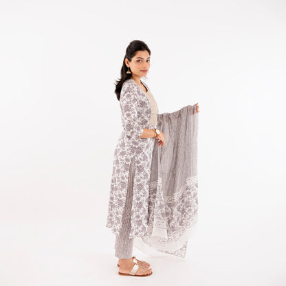 Smoke Grey Printed Festive Cotton Suit