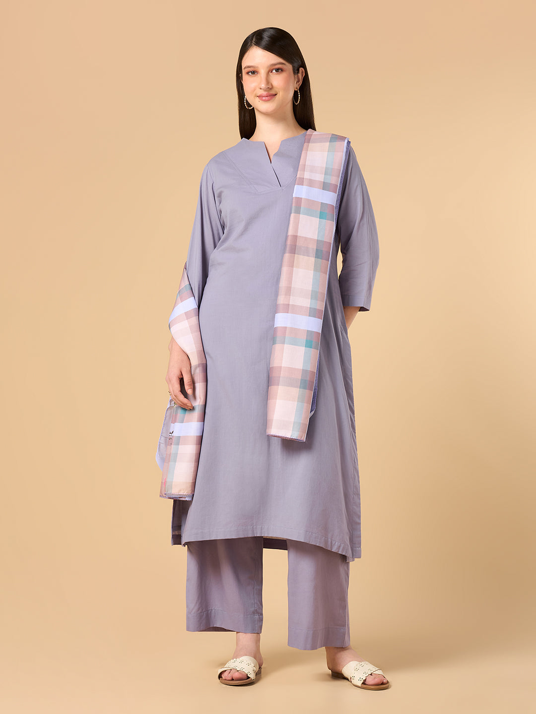 Misty Lavender Solid Cotton Suit