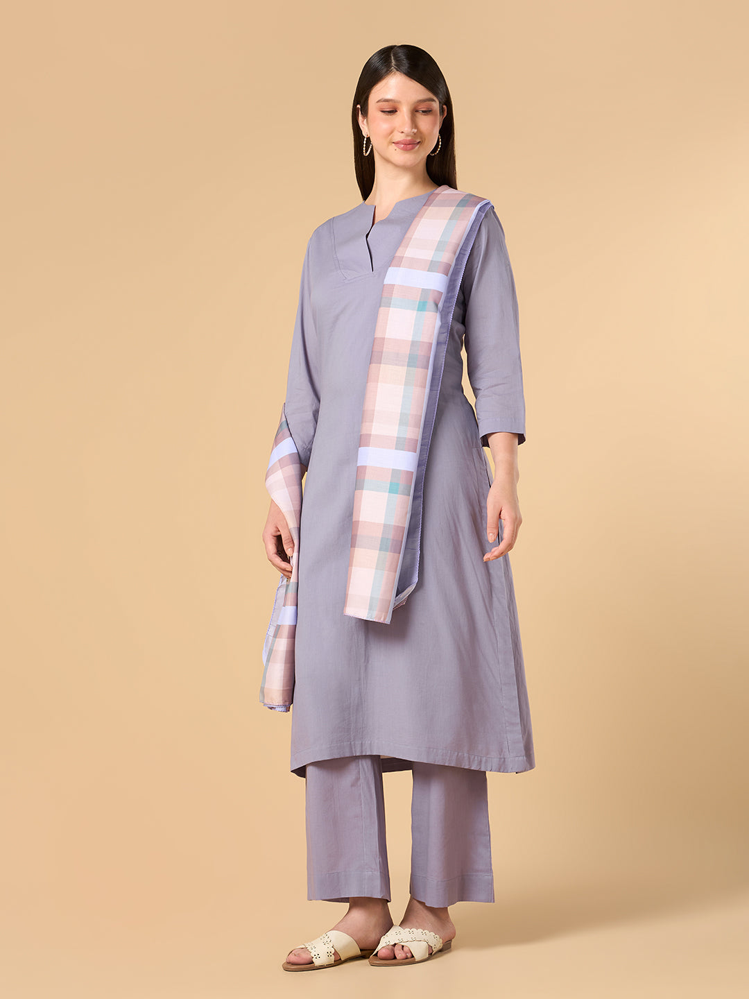 Misty Lavender Solid Cotton Suit